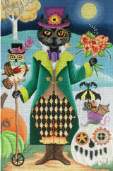 Needlepoint Handpainted Brenda Stofft Steampunk Cat 8x12