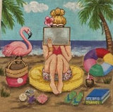 Needlepoint Handpainted Gayla Elliot Girl Stitching Beach 10x10