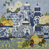 Needlepoint Handpainted Kelly Clark The Lemon Blues Tea w/ Stitch Guide