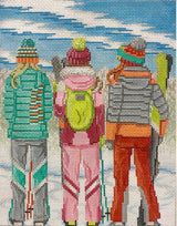Needlepoint Handpainted Alice Peterson Skiing Three Girls in Winter 10x8