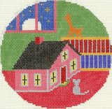 Needlepoint HandPainted Toy House and Mouse Silver Needle 4.5"