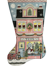 Needlepoint Handpainted Rebecca Wood Christmas Stocking Toy Shop Pink