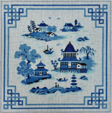 Needlepoint Handpainted Susan Roberts Tranquil Blue Landscape 10x10