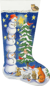 Needlepoint Handpainted Christmas Stocking Alice Peterson Tree Trimming Snowmen