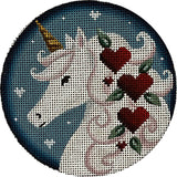 Needlepoint Handpainted Rebecca Wood Valentine's Unicorn 4"