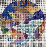 Needlepoint Handpainted Brenda Stofft Whale Dance Ornament 4"