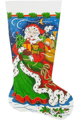 Needlepoint Handpainted Lee Christmas Stocking Windblown Santa 23"