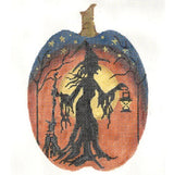 Needlepoint Handpainted Kelly Clark Witch Silhouette Pumpkin