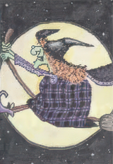 Needlepoint Handpainted CBK Witch's Ride 7x10