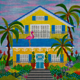 Needlepoint Handpainted JP Needlepoint Yellow Beach Bungalow 9x9