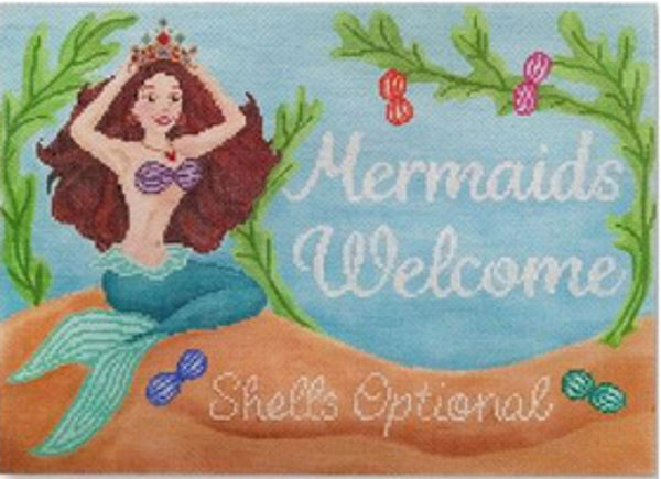 Needlepoint Handpainted CBK Mermaids Welcome 8x11