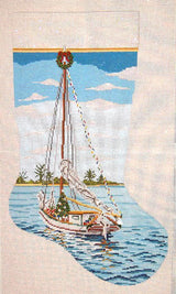 Needlepoint Handpainted Christmas Sailing Stocking Needle Crossings 19"