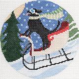 Needlepoint Handpainted Christmas CBK Sledding Dog 4.5"