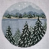 Needlepoint Handpainted Christmas Needle Crossings Snowy Forest 4"