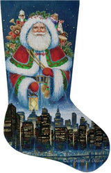 Needlepoint Handpainted Liz Goodrick Dillon Spirit Christmas City Stocking 21"
