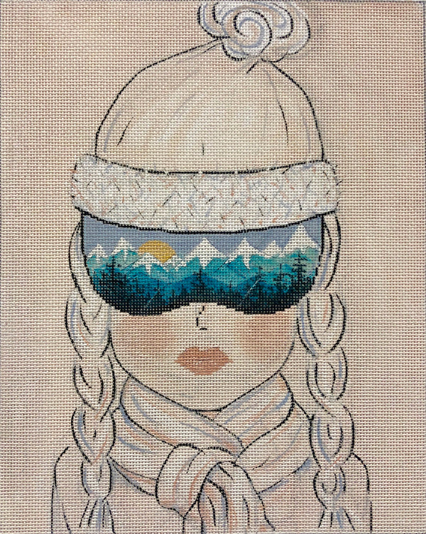 Needlepoint Handpainted Alice Peterson Skiing A Mountain View 10x8