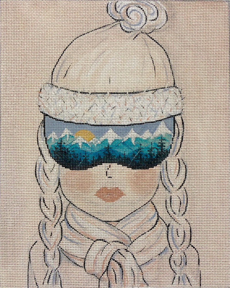 Needlepoint Handpainted Alice Peterson Skiing A Mountain View 10x8