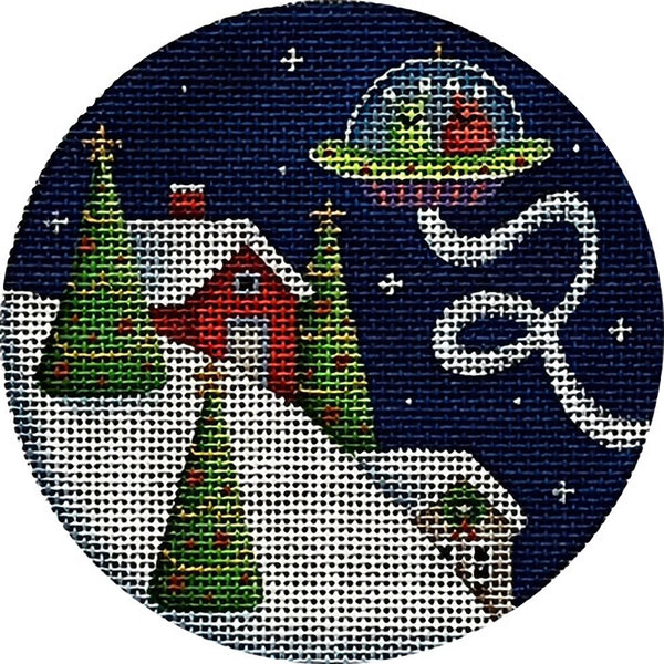 Needlepoint Handpainted Rebecca Wood Alien Christmas 4"