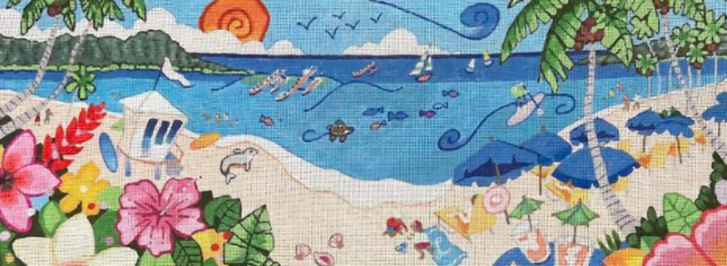 Needlepoint Handpainted Purple Palm Aloha Love 8x21