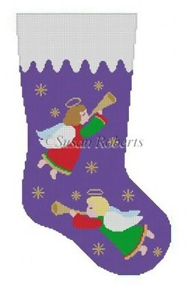 Needlepoint Handpainted Christmas Stocking Susan Roberts Angel 14"