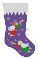 Needlepoint Handpainted Susan Roberts Angels Christmas Stocking 15"