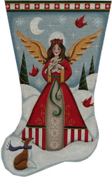 Needlepoint Handpainted Rebecca Wood Stocking Angel w/ Bunny