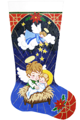 Needlepoint HandPainted Lee Christmas Stocking Angels and Manger