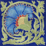 Needlepoint Handpainted Brenda Stofft Art Nouveau Blue and Orange Flower