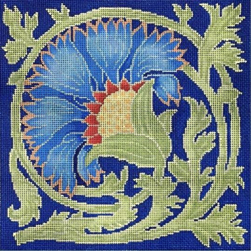 Needlepoint Handpainted Brenda Stofft Art Nouveau Blue and Orange Flower