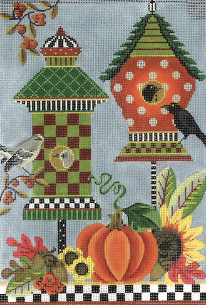 Needlepoint Handpainted Kelly Clark Autumn Celebration Crow House 10x7