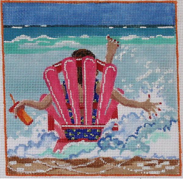 Needlepoint Handpainted PLD Designs Beach Girls Pink Chair 6x6