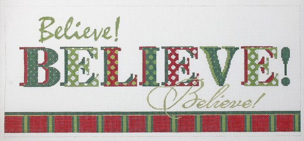 Needlepoint Handpainted Kelly Clark Christmas Believe 16x7