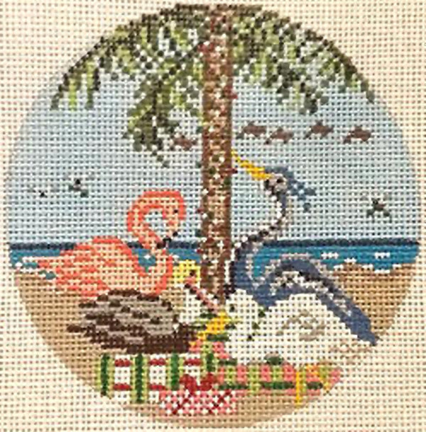 Needlepoint Handpainted Christmas Needle Crossings Birdy Beach 4"