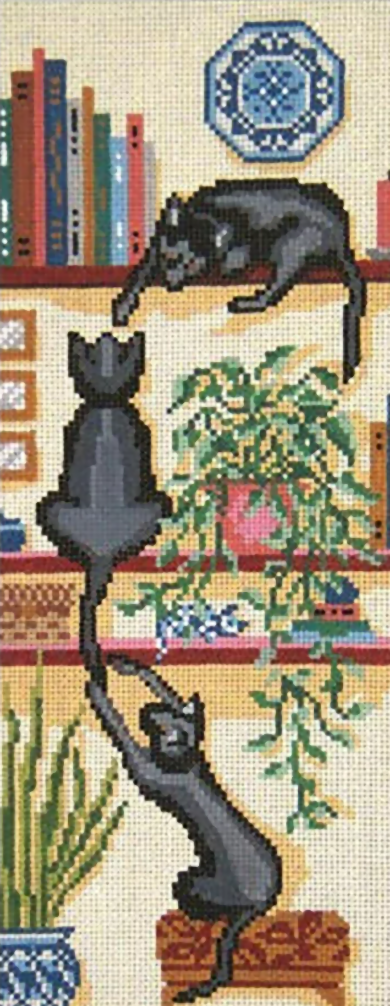 Needlepoint Handpainted Needle Crossings Black Cat Trio 5x14
