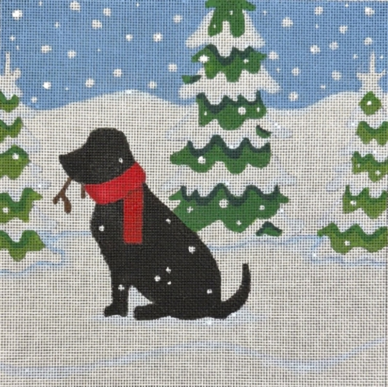 Needlepoint Handpainted Raymond Crawford Black Lab in Snow