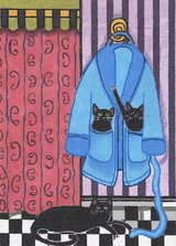 Needlepoint Handpainted Cindi Lynch Black Cats on Plush Robe 8x11