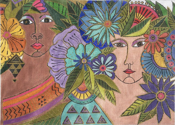 Needlepoint Handpainted Danji Blossoming Women 14x10