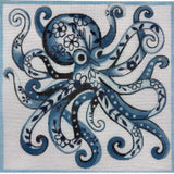 Needlepoint Handpainted Alice Peterson Blue Delft Octopus 8x8