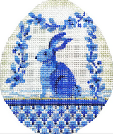 Needlepoint Handpainted Kelly Clark Blue Garland Bunny Egg 3x4