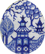 Needlepoint Handpainted Kelly Clark China Blue Pagoda Egg 2