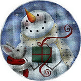 Needlepoint Handpainted Rebecca Wood Bunny Present 4"
