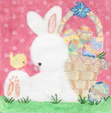 Needlepoint Handpainted CBK Easter Bunny & Chick 8x8