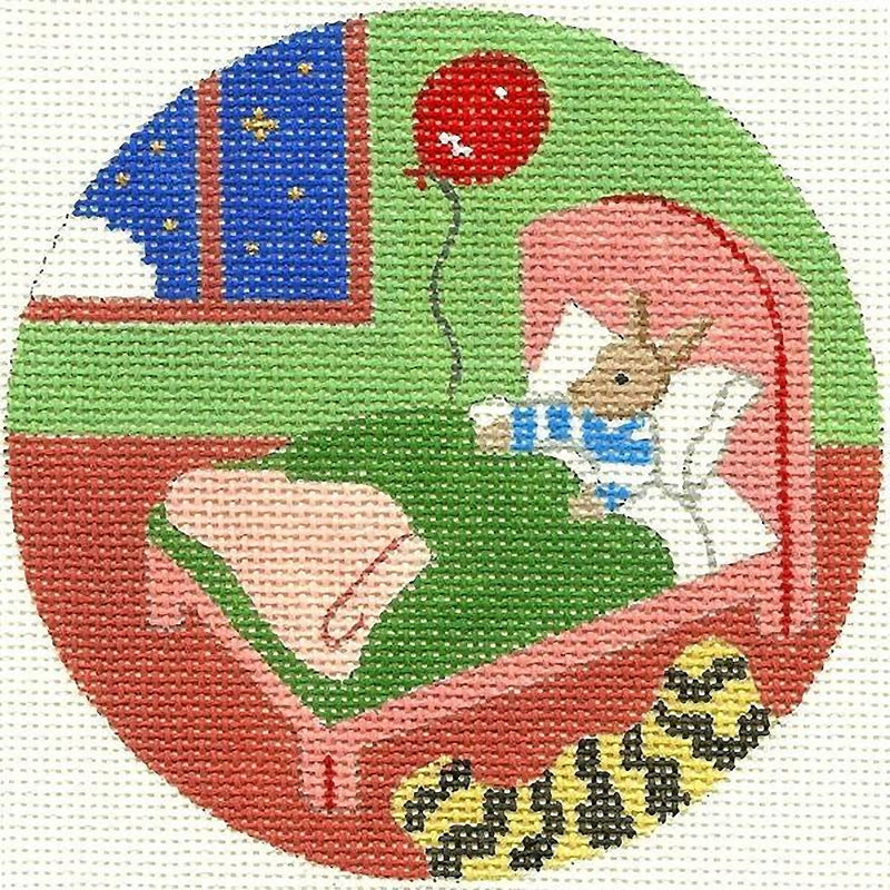 Needlepoint Handpainted Goodnight Moon Bunny in Bed 4.25"