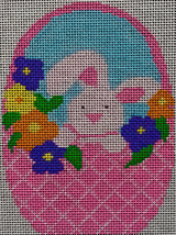 Needlepoint Handpainted Suzie Vallerie Bunny in Pink Basket 5x3