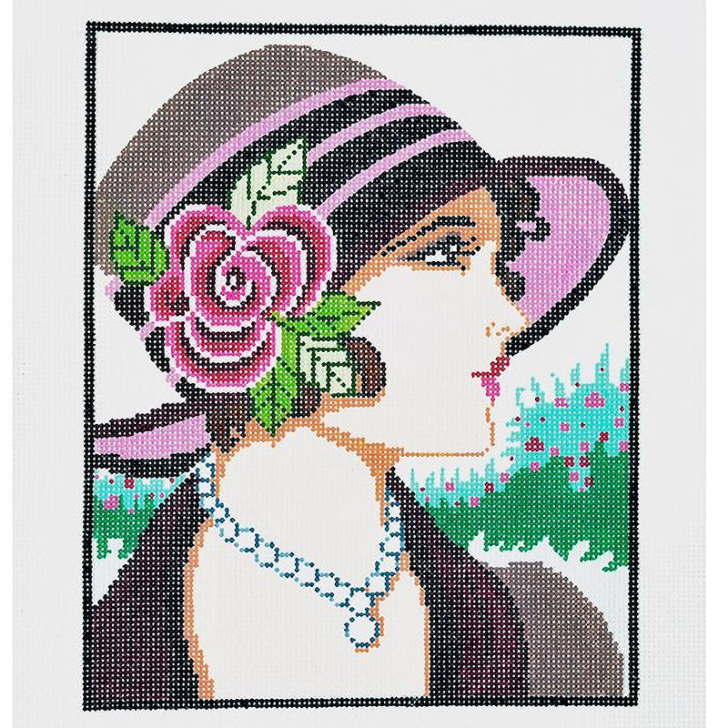 Needlepoint Handpainted Lee Vogue Lady Burgundy 8x10