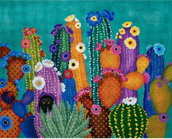 Needlepoint Handpainted JP Needlepoint Cactus Smacked Us 12x15