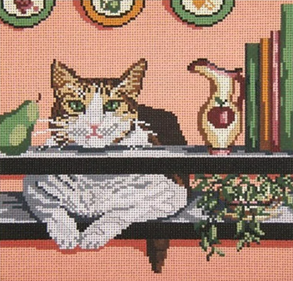 Needlepoint Handpainted Needle Crossings Cally in Kitchen 9x9