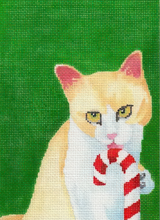 Needlepoint Handpainted CBK Candy Cane Kitty 5X7
