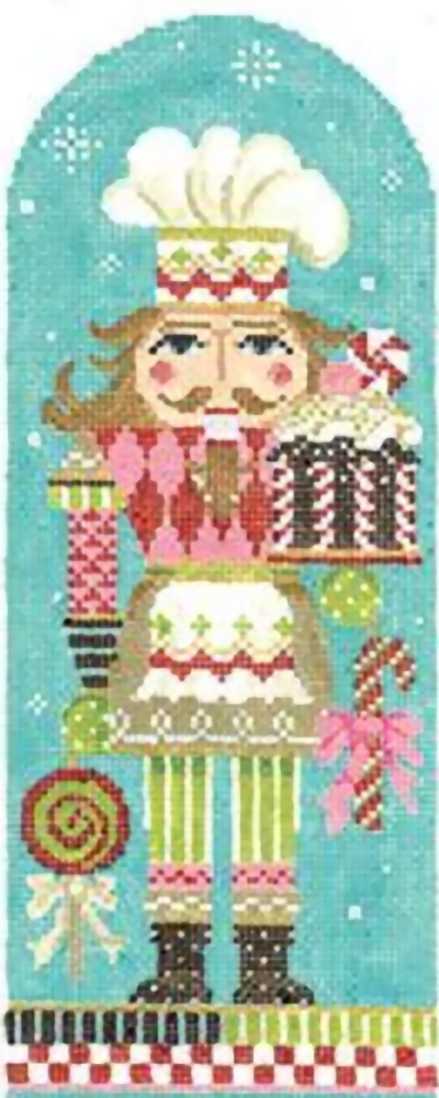Needlepoint Handpainted Kelly Clark Christmas Candy Chef Nutcracker 3x9