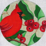 Needlepoint Handpainted Amanda Lawford Cardinal Berries 4"